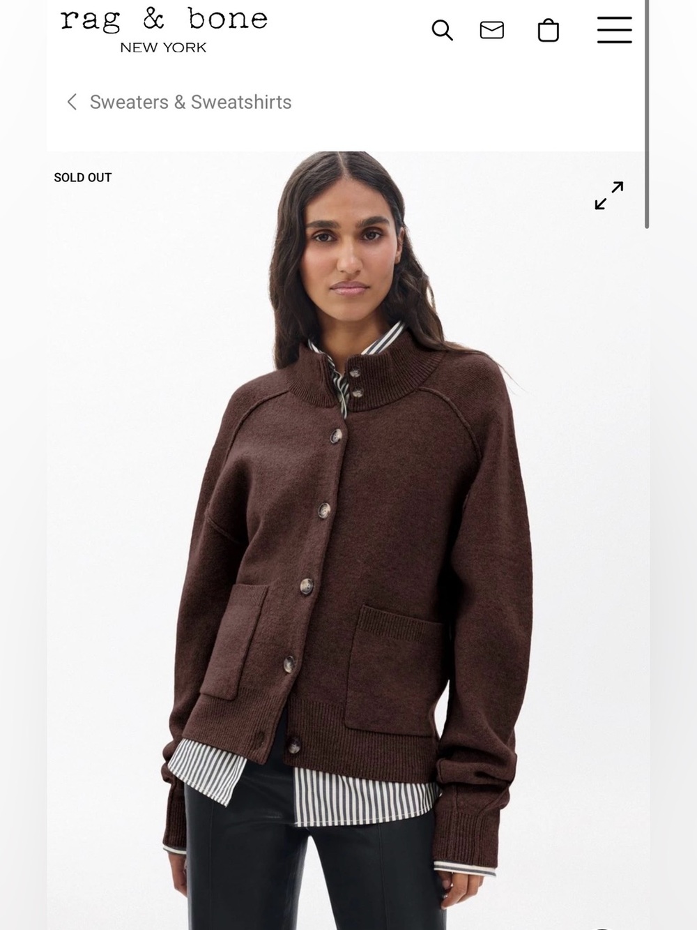 NWT $498 Rag & Bone Bridget Cardigan Sweater in Brown Wool Blend Size Small